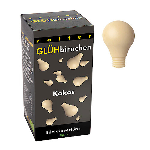 Glühbirnchen Edel Kuvertüre Glühbirnchen Kokos 130g Zotter