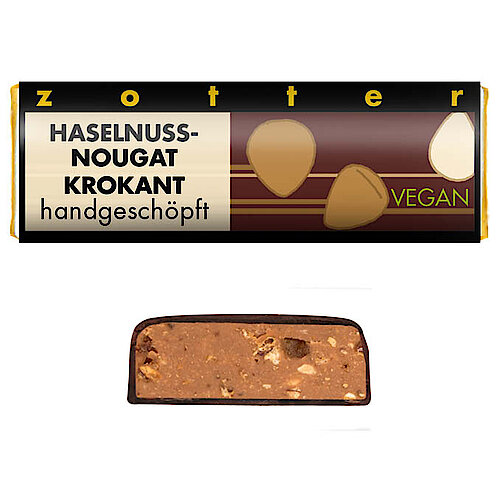 handgeschöpfte Schoko Minis Haselnussnougat Krokant 20g Zotter