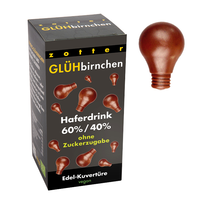 Glühbirnchen - 60% Kakao + 40% Haferdrink, ohne Zuckerzugabe (130g)